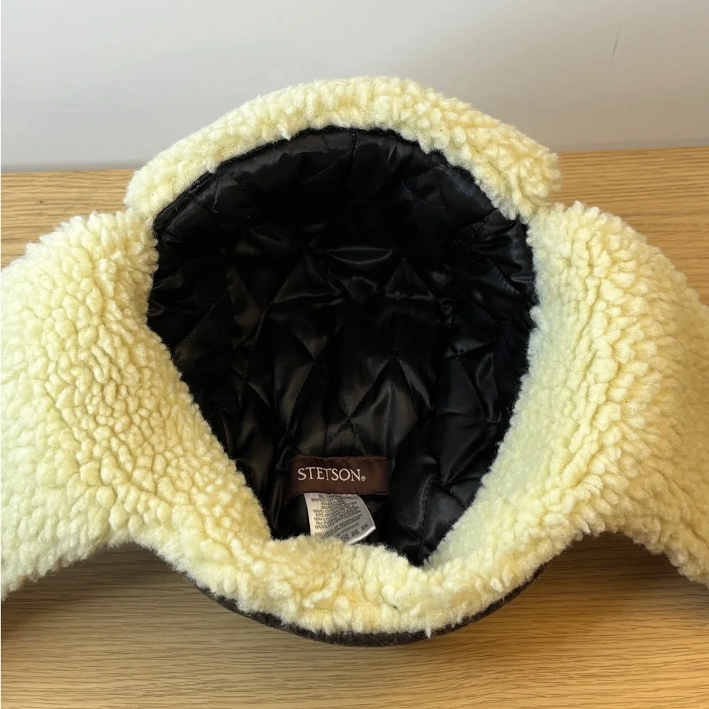 Stetson Plaid Brown and Cream Faux Sherpa Trapper‎ Hat Large